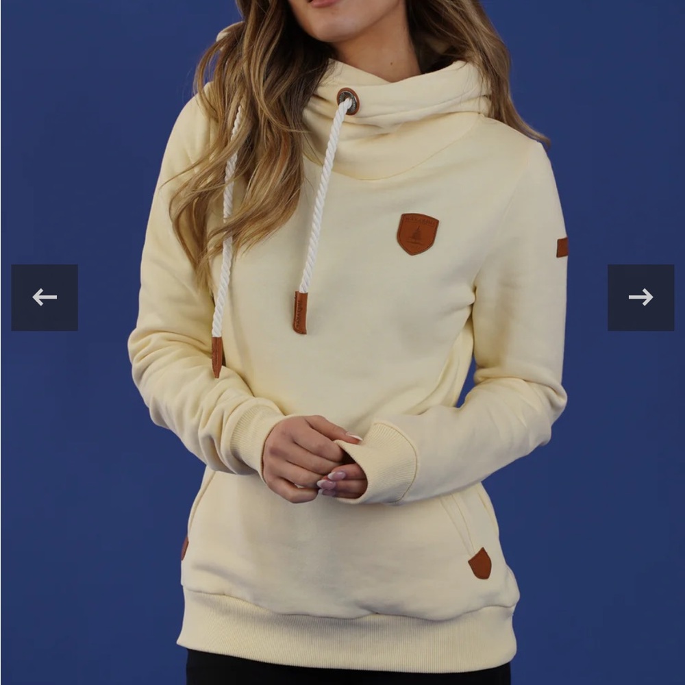 Wanakome Artemis Cream Hoodie with Brown Trim size Small